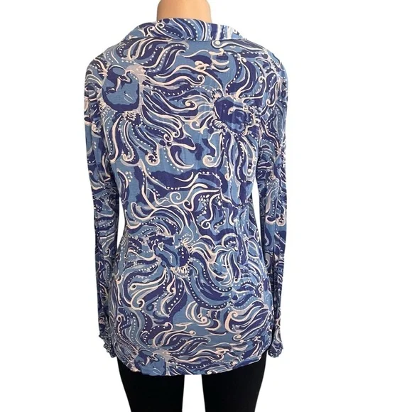 Lilly Pulitzer PJ Button Front Knit Ruffle Top Blue - Picture 5 of 10